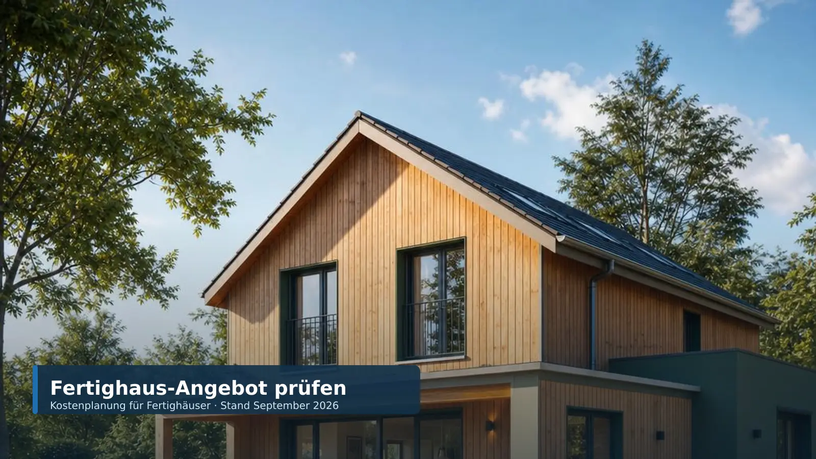 Fertighaus und Angebotsunterlagen als Symbol für eine sorgfältige Angebotsprüfung
